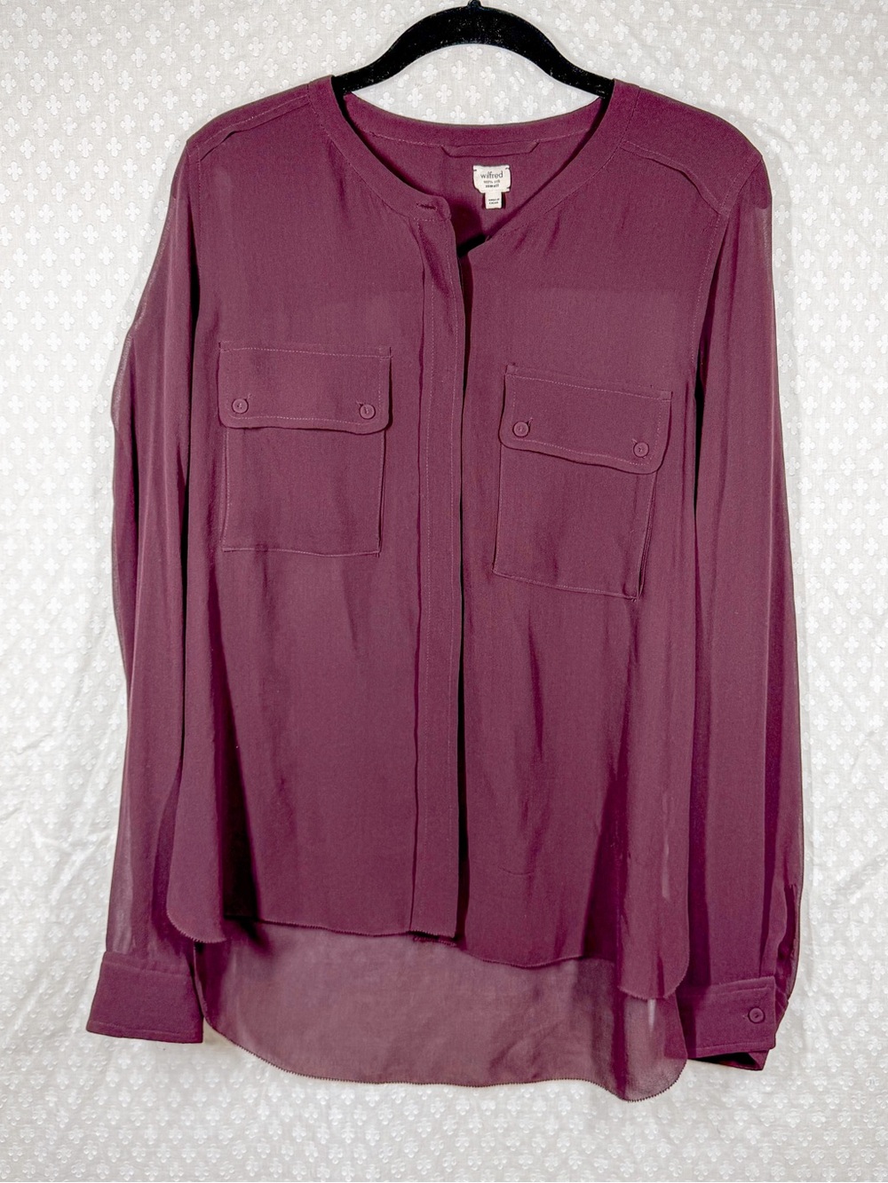 Wilfred Dark Purple Silk Sheer Button Down Top